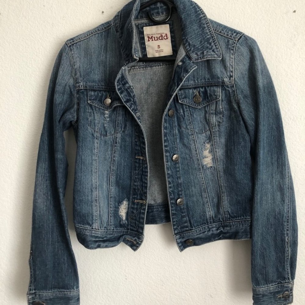 Cropped Denim Jacket Lightly Distressed